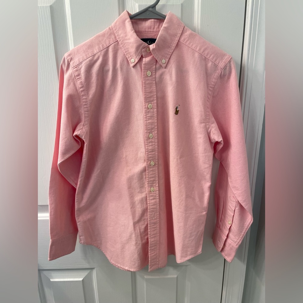 Ralph Lauren Polo boys pink classic dress shirt with embroidered logo size 12